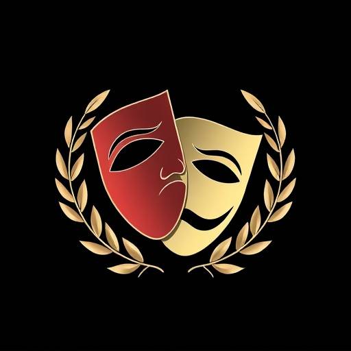 Thespian Arts Academy logo, a stylized theatrical mask with laurel leaves